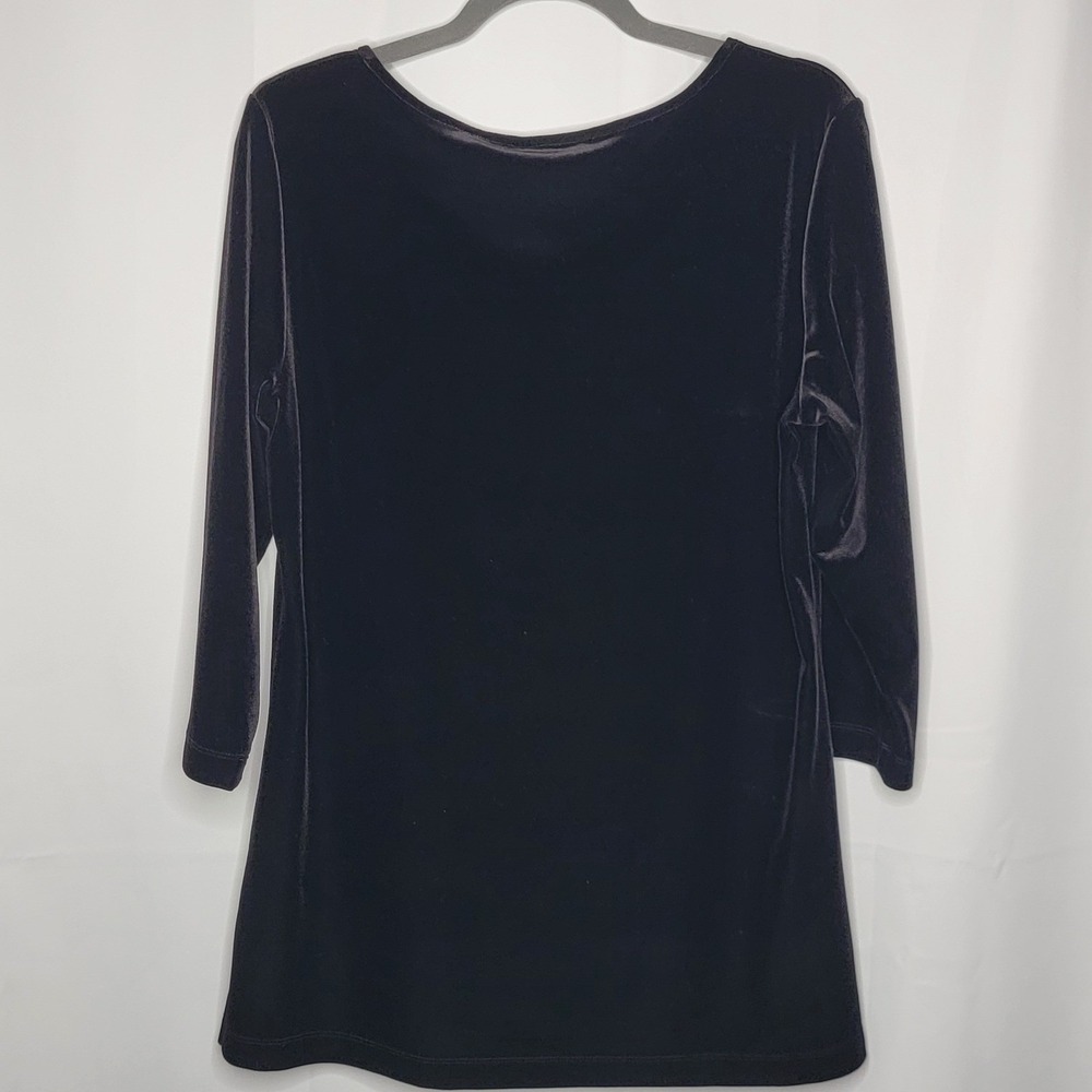Chico's Black Velvet Tunic Top Women's 2/12/L 3/4 Sleeve Round Neck Minimalist - Picture 6 of 11
